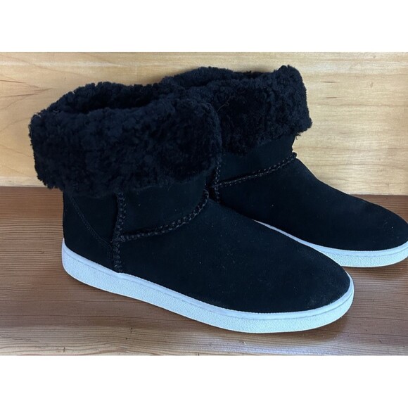 UGG Mika Black Short Ankle Bootie Sneaker Shearling Cuff Boot Suede Size 10 - Picture 8 of 14
